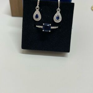 925 Sterling Silver Sapphire Blue Moissanite Jewelry Set